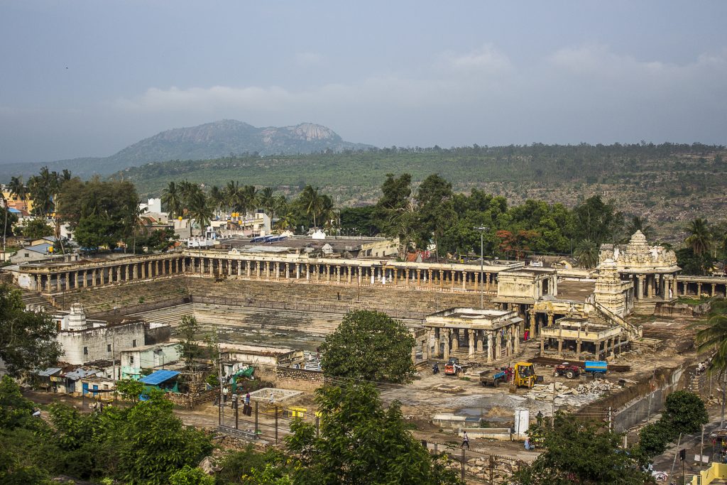 An aerial view of the town of Melukote, a pilgrimage site near Bangalore