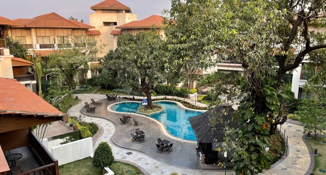 Safe and Sanitized All Suite Luxury Resort in Lonavala - view of the resort pool from above