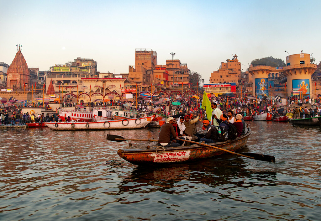ghats of Varanasi as seen from the Ganges - one of the top places to visit in India