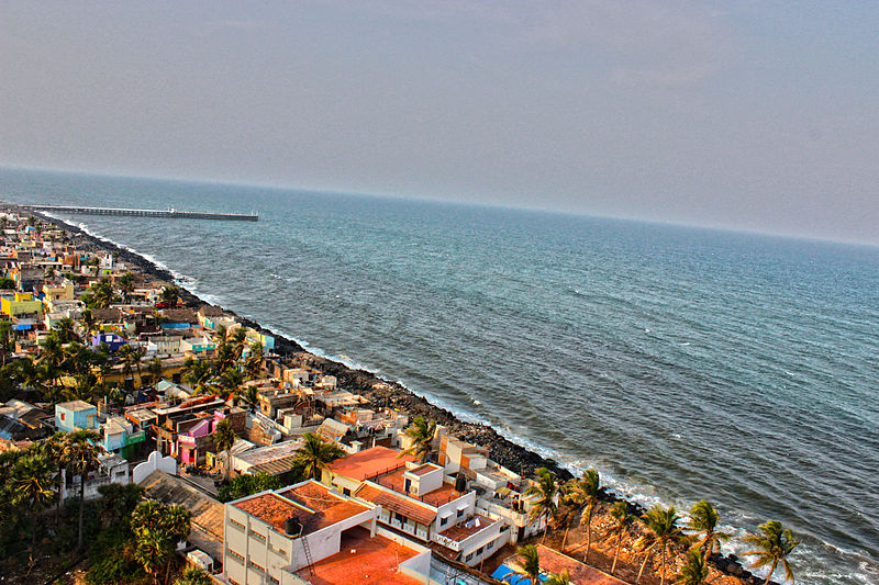 aerial view of Rock Beach in Puducherry - best beach getaways near Bangalore