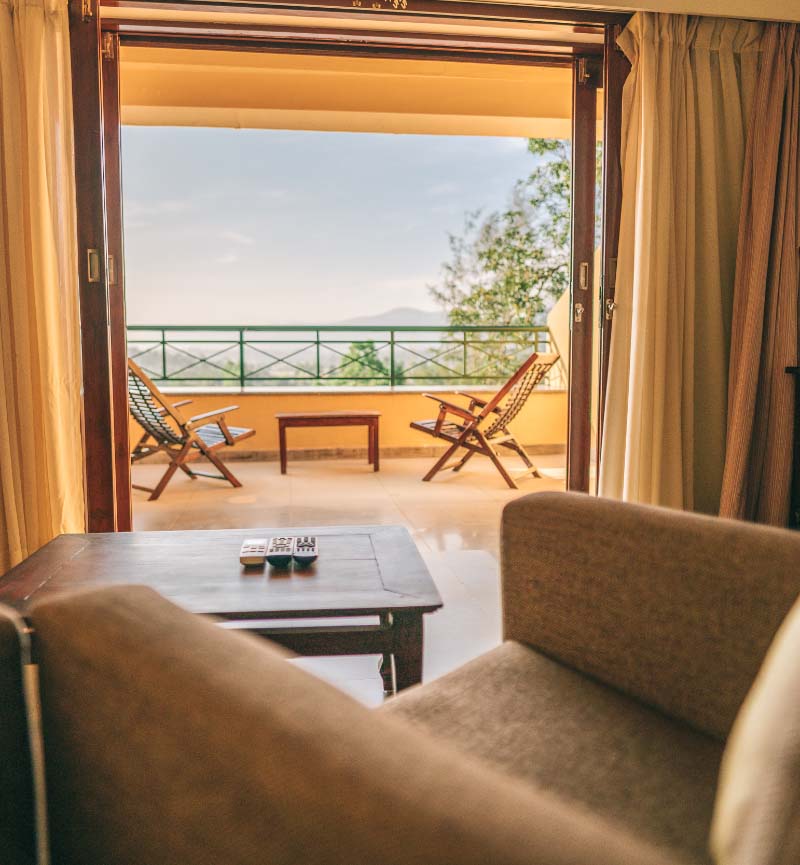 view of the lush green mountains from the room